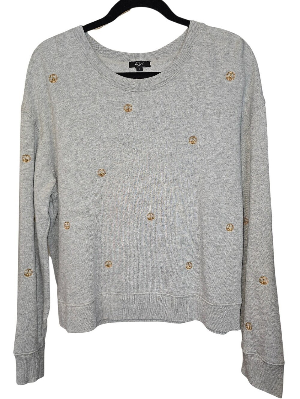 Rails Ramona Embroidered Peace Sign Crewneck Sweatshirt Heather Grey Size Large - Picture 3 of 11